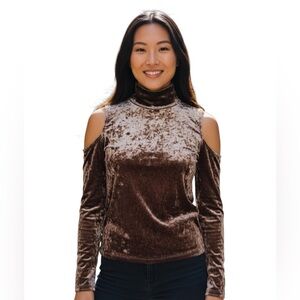 Saks Fifth Avenue shimmery crushed velvet cold shoulder top